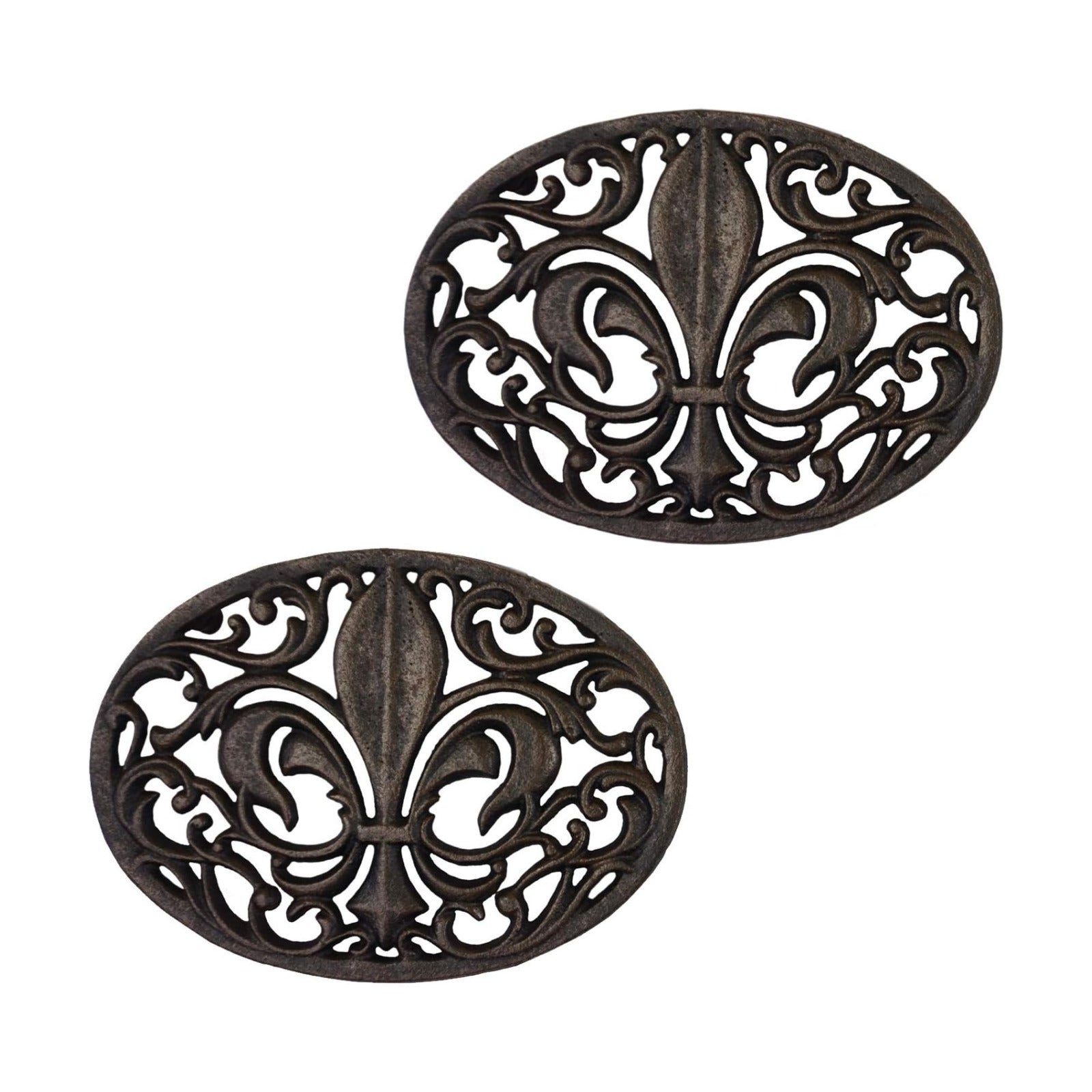 Lulu Decor,100% Cast Iron Oval Fleur de lis Trivet, Set of 2, for Hot Dishes or Pots, Beautiful Intricate Design