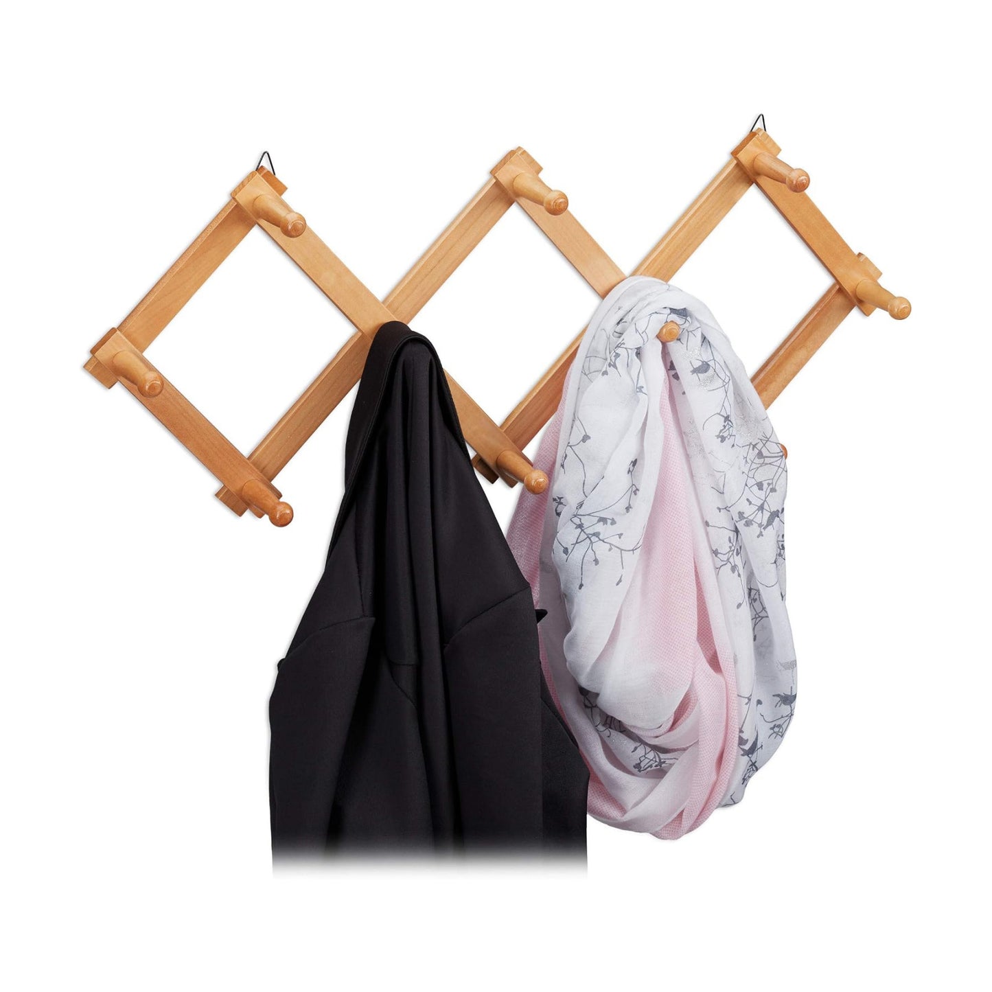 Relaxdays Wall-Mounted Coat Rack, Extendable Wardrobe, 10 Hooks, Stable, Wood, max. HWD: 5.5 x 87.5 x 7.5 cm, Natural