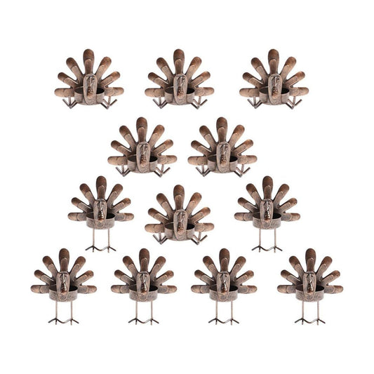MorTime 12 Pack Turkey Tealight Candle Holders, Bronze Finished Metal Tea Light Candleholders, Thanksgiving Sitting Standing Turkey Holders Set for Table Kitchen Thanksgiving Decorations