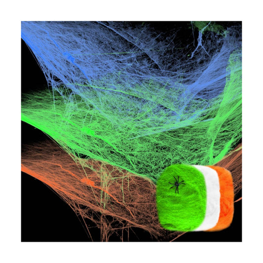 Ahuimeius 3 Colors 900 sqft Halloween Glow Spider Webs Indoor & Outdoor Spooky Spider Webbing with 55 Fake Spiders for Halloween Decorations, White, Green and Orange with Blacklight Lamp