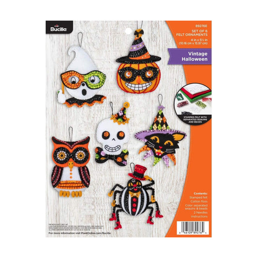 Bucilla 89276E Felt Applique Ornament Kit, Vintage Halloween, Set of 6