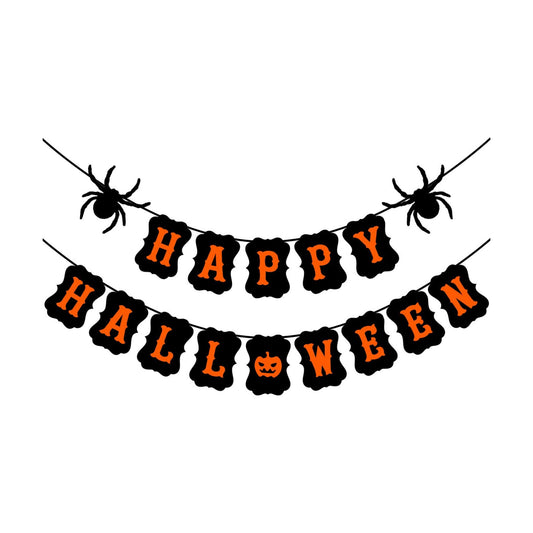 JOZON Happy Halloween Banner with Spider Pumpkin Sign for Party Decorations