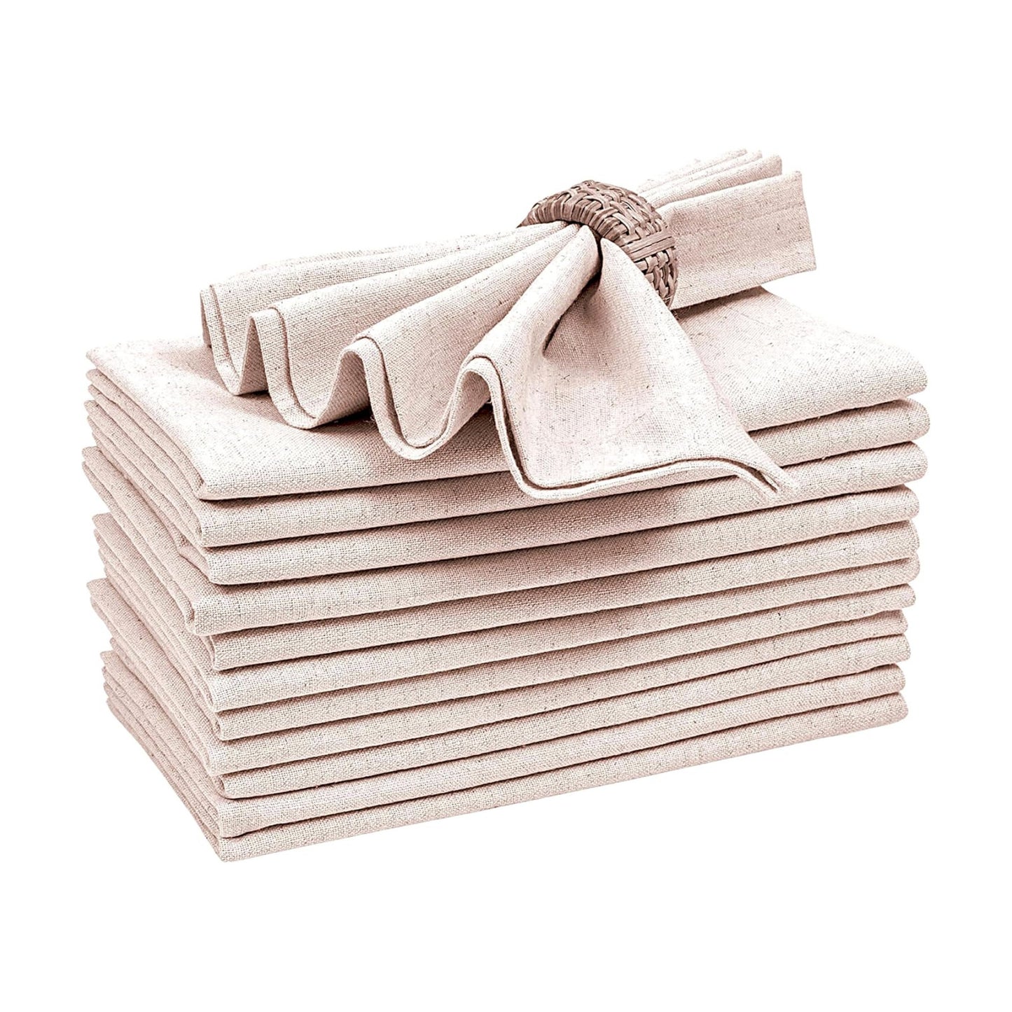 Bedding Craft Linen Cloth Dinner Napkins, Natural, 18x18, Set of 12 | Flax cotton blend, elegant table décor, machine