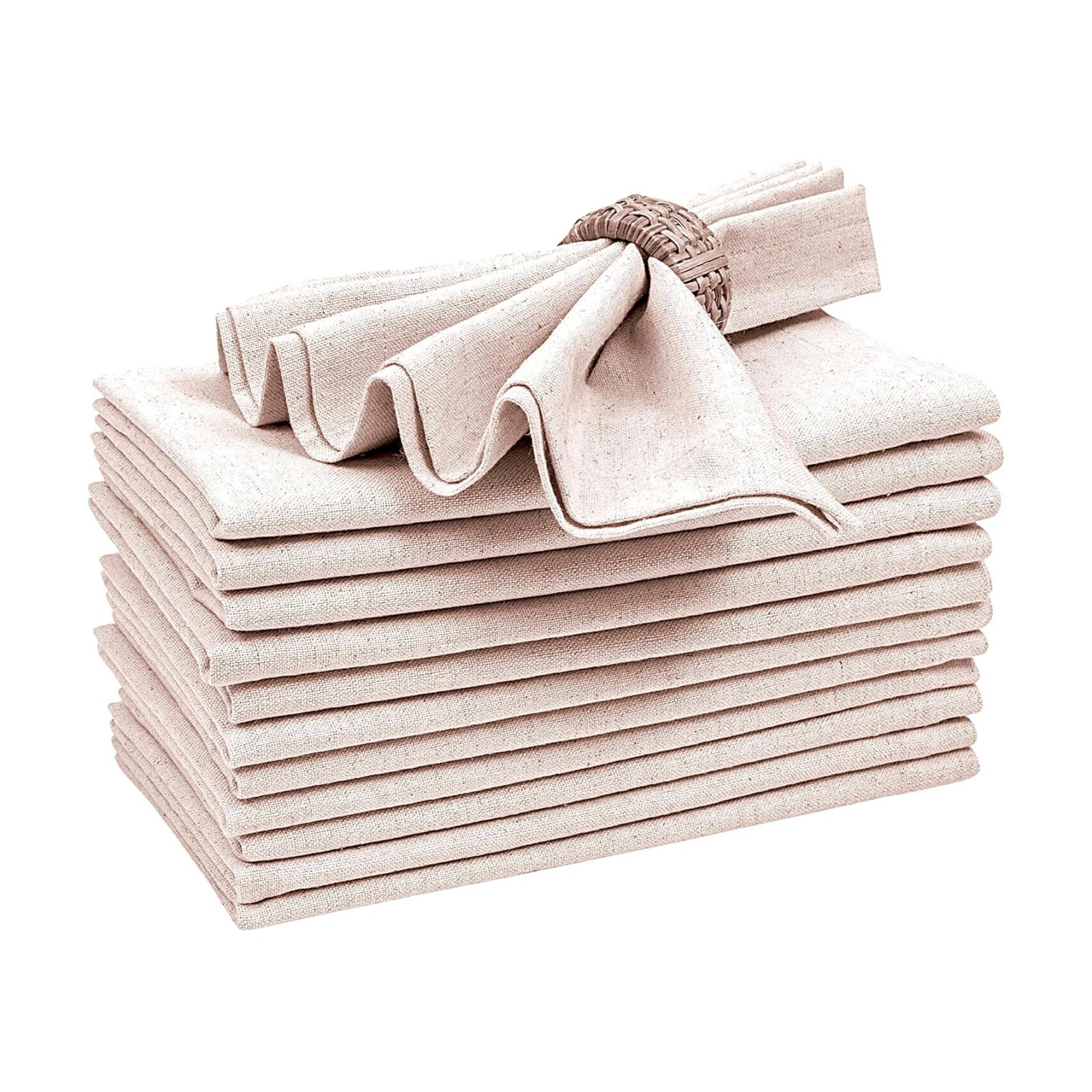 Bedding Craft Linen Cloth Dinner Napkins, Natural, 18x18, Set of 12 | Flax cotton blend, elegant table décor, machine