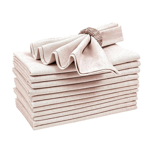 Bedding Craft Linen Cloth Dinner Napkins, Natural, 18x18, Set of 12 | Flax cotton blend, elegant table décor, machine