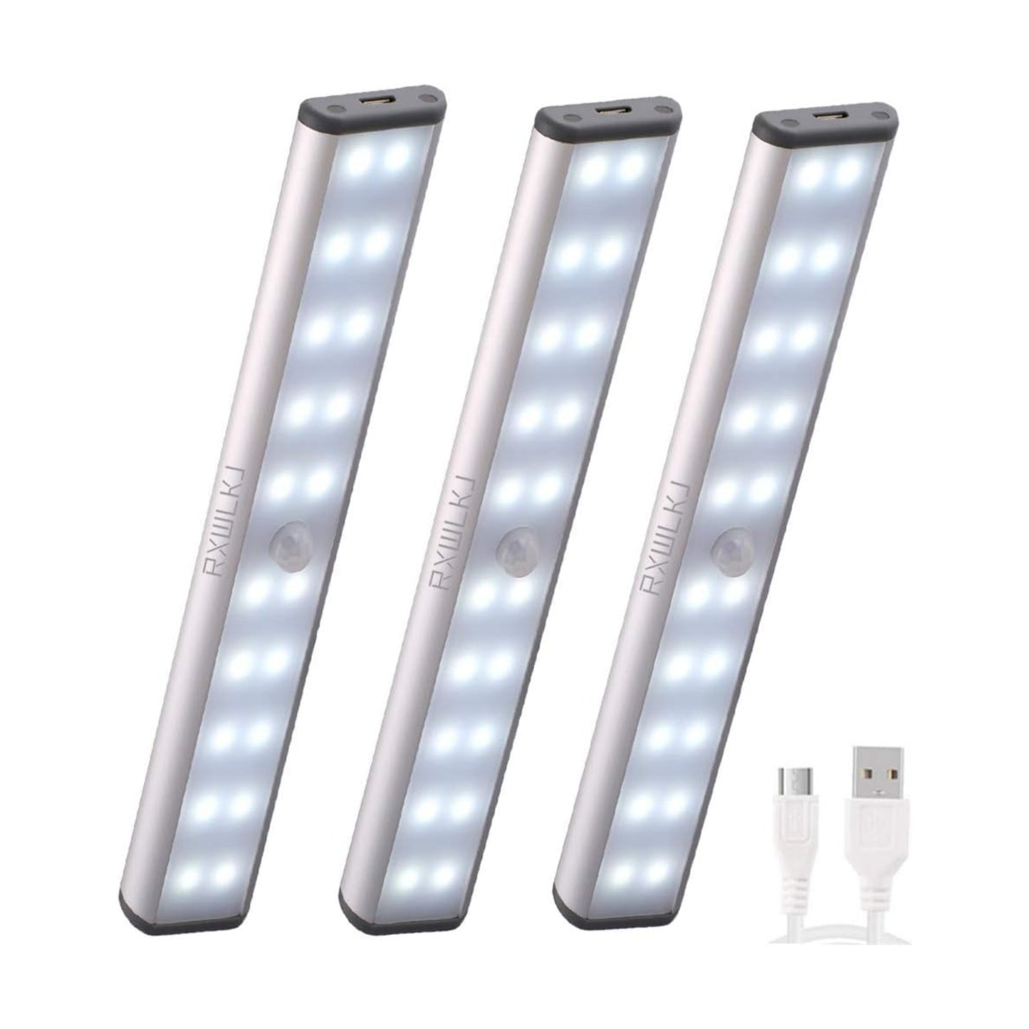 RXWLKJ Rechargeable Motion Sensor Led Lights Under Counter Closet Lighting Battery Operated Light Kitchen 20-Led Under