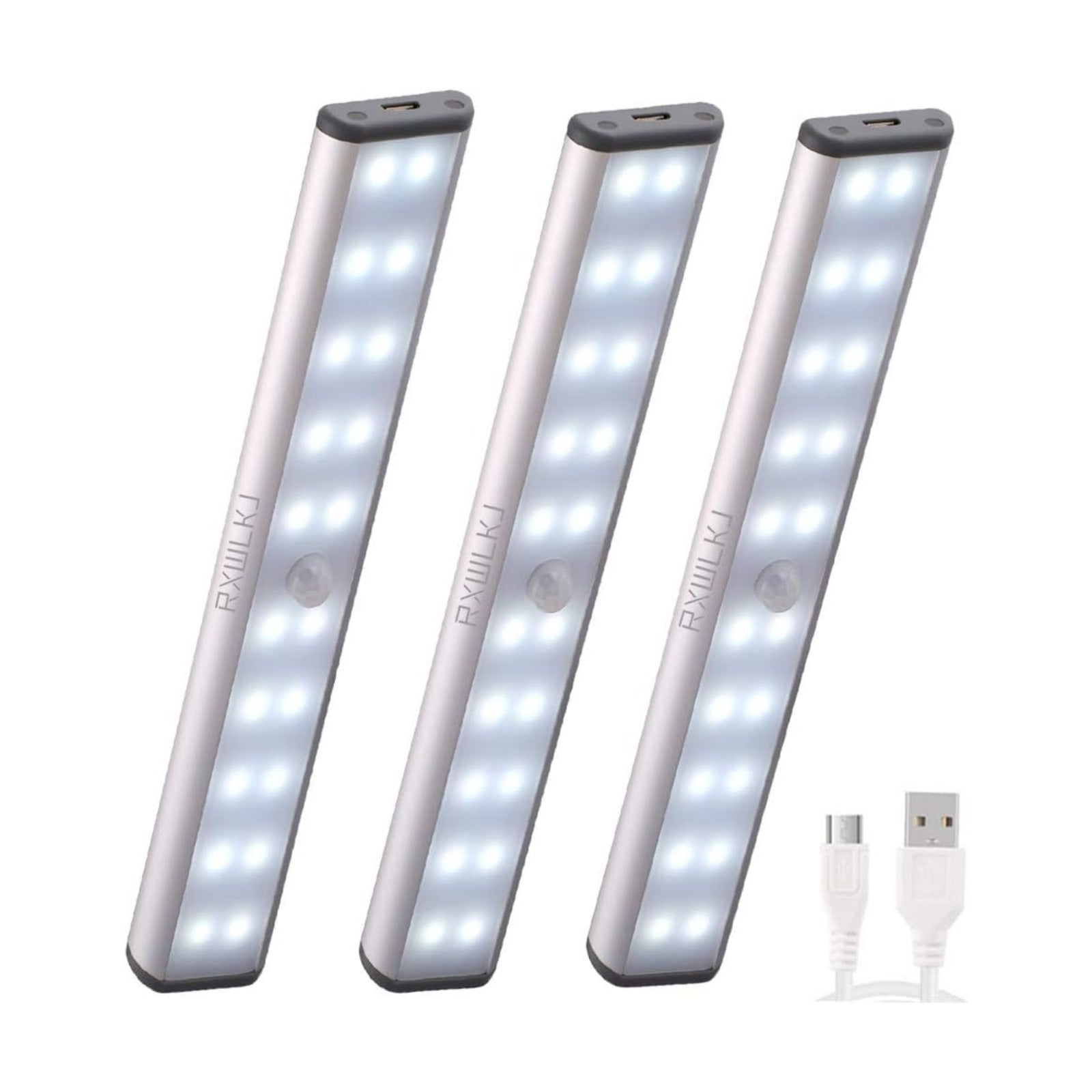 RXWLKJ Rechargeable Motion Sensor Led Lights Under Counter Closet Lighting Battery Operated Light Kitchen 20-Led Under