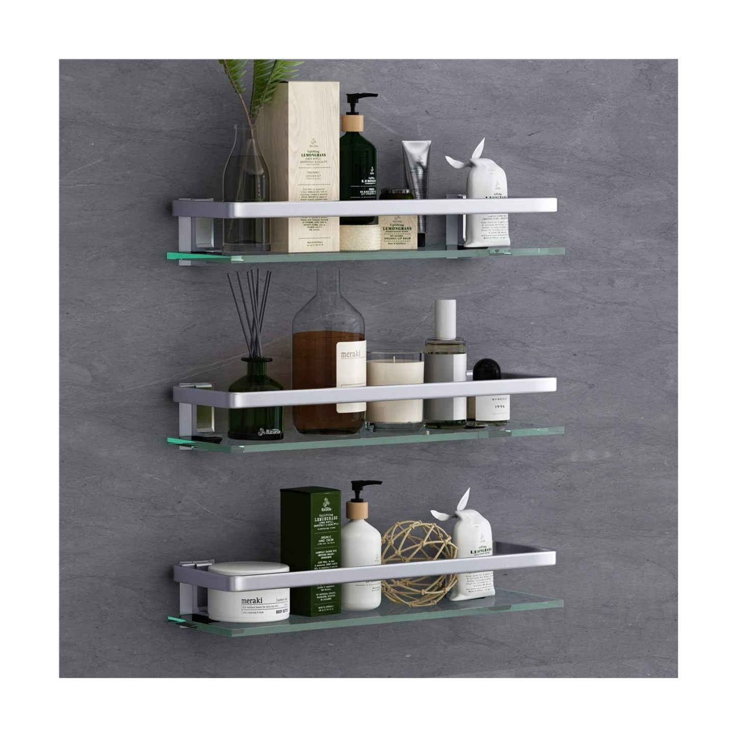 Bathroom Wall Shelf 15.7in Bathroom Glass Shelves Wall Mount Glass Shelf Rustproof Bathroom Wall Organizer 3 Tier