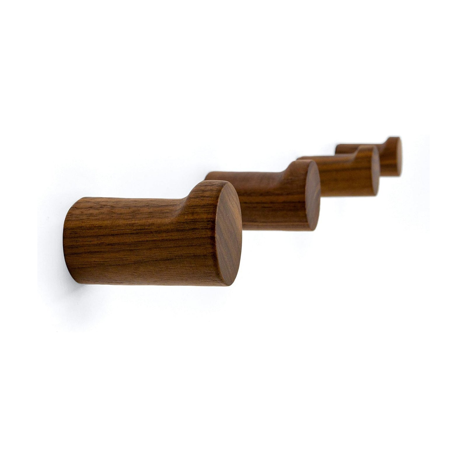 Natural Wooden Wall Mounted Hooks / Black Walnut / Set of 4