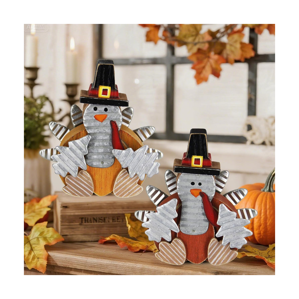 Zcaukya 2 Pack Thanksgiving Wooden Turkeys Decorations Indoor