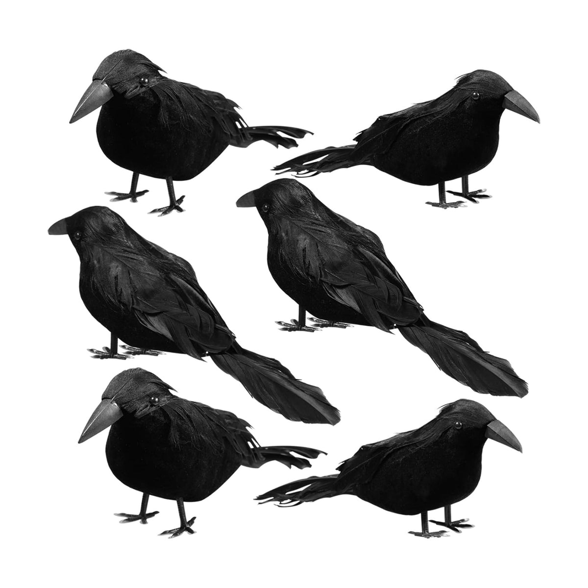 Sizonjoy 6 Pack Halloween Black Feathered Crows, Halloween Decorations Realistic Bird Halloween Ravens Decor Props