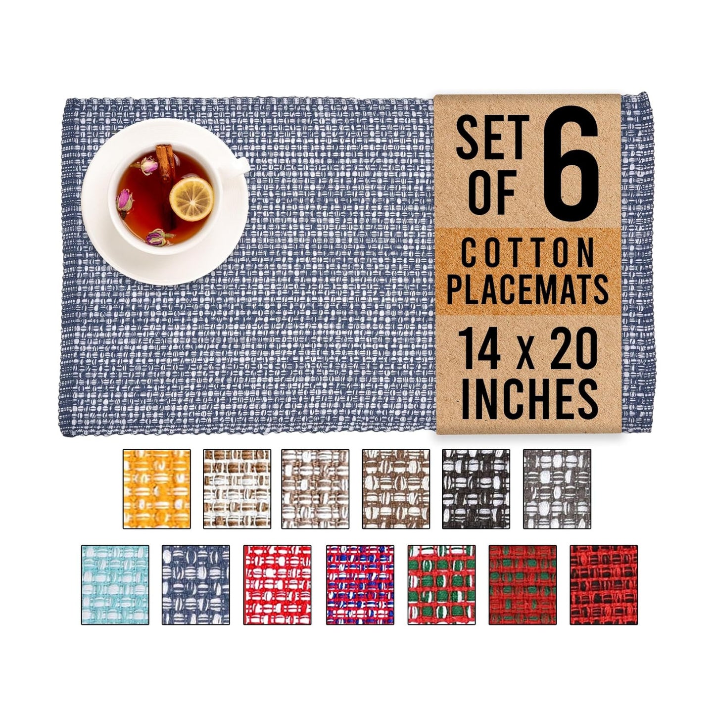 Urban Villa Two Tone Placemat Cotton Tablemat 14x20 (Set of 6) Blue White