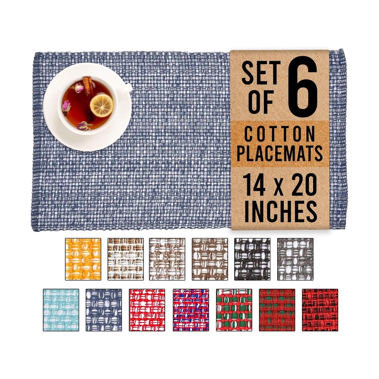 Urban Villa Two Tone Placemat Cotton Tablemat 14x20 (Set of 6) Blue White