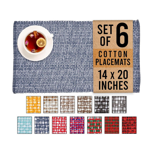 Urban Villa Two Tone Placemat Cotton Tablemat 14x20 (Set of 6) Blue White