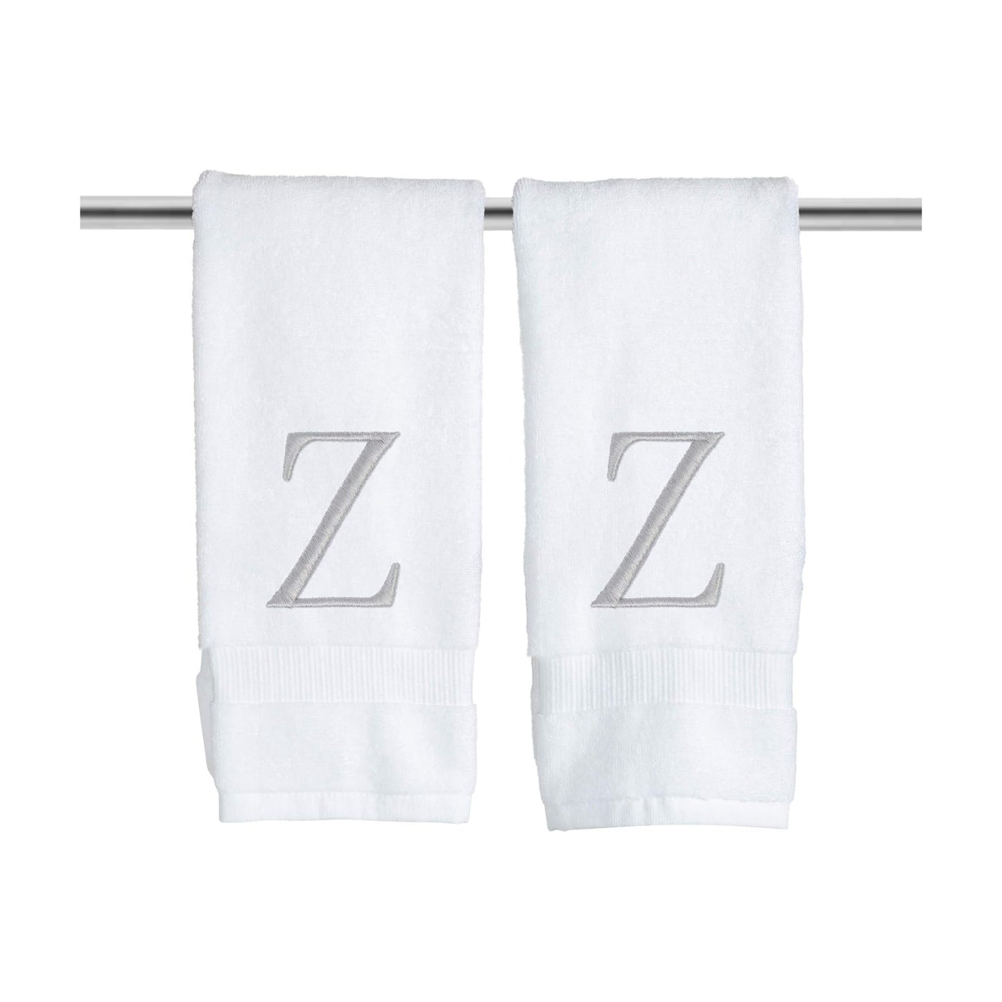 White with Silver Monogrammed Hand Towels for Bathroom - Set of 2 Letter Z | Luxury Hotel Quality Initial Towels For