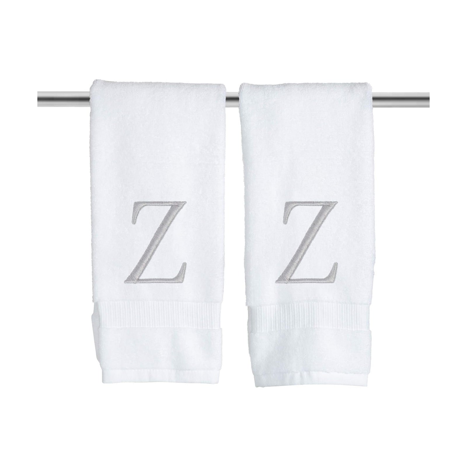 White with Silver Monogrammed Hand Towels for Bathroom - Set of 2 Letter Z | Luxury Hotel Quality Initial Towels For