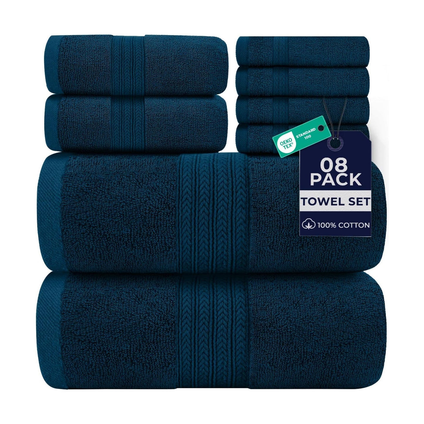 DAN RIVER 8 Piece Luxury Bath Towels for Bathroom, Towel Set, Blue Opal | 2 Bath towels, 2 Hand towels, and 4 Wash