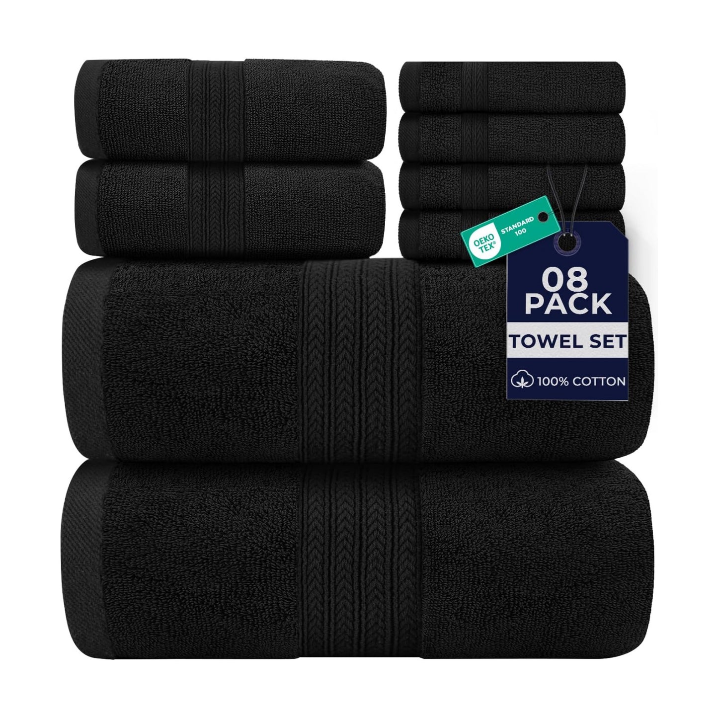 DAN RIVER 8 Piece Luxury Bath Towels for Bathroom, Towel Set, Black | 2 Bath towels, 2 Hand towels, and 4 Wash Cloths