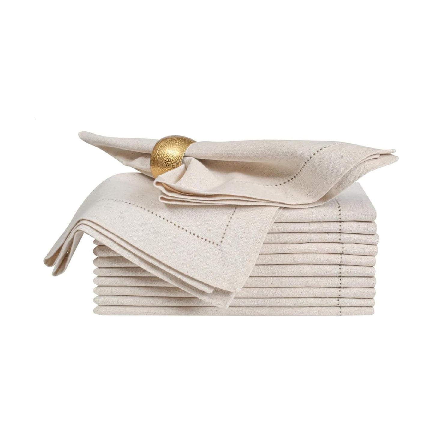 Bedding Craft Linen Cloth Dinner Napkins, 18x18, Set of 12 | Natural Fabric with hemstitched Mitered Corners – Machine