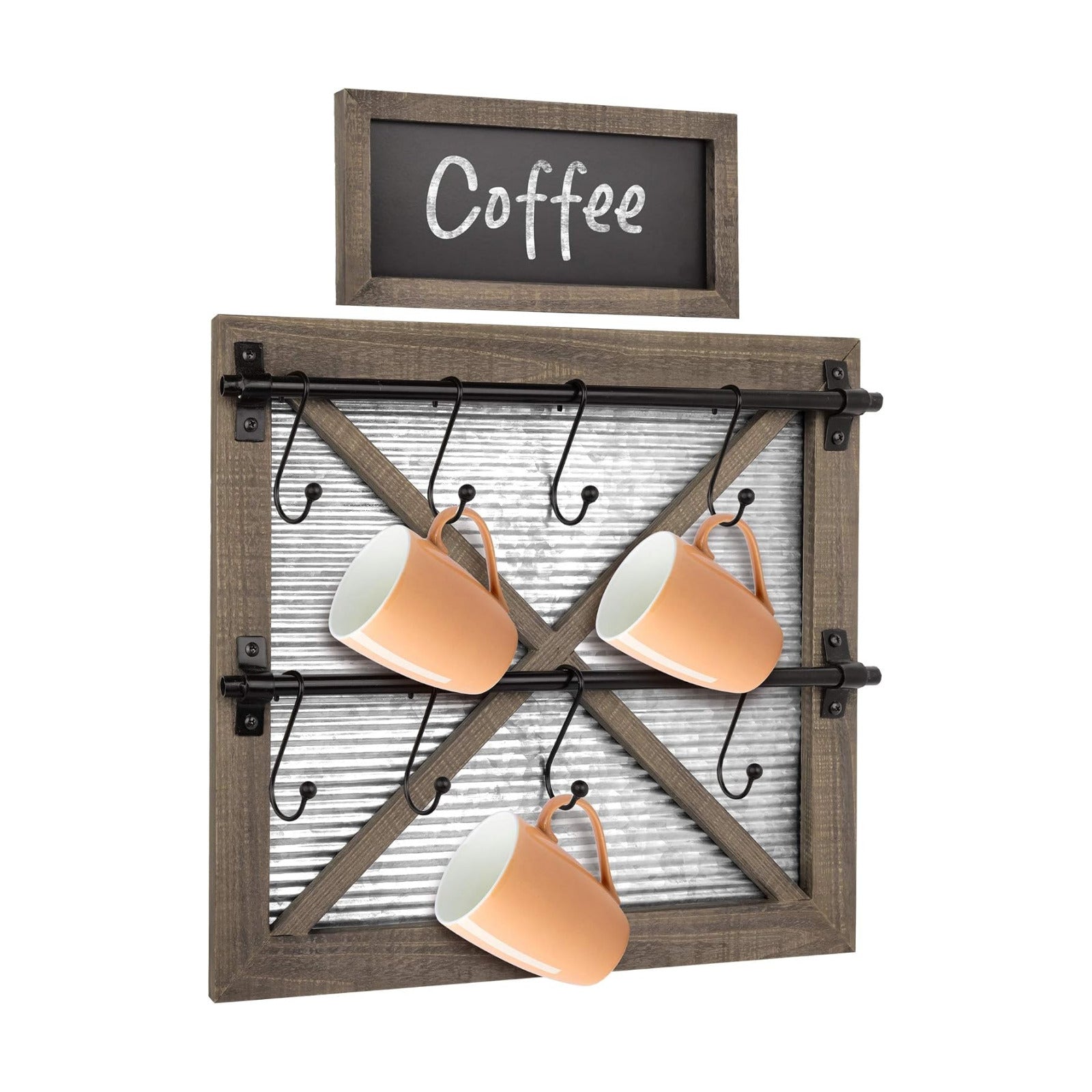 Autumn Alley Rustic Farmhouse Mug Rack Wall Mounted with Blackboard for Coffee Sign Decor - Galvanized Farmhouse