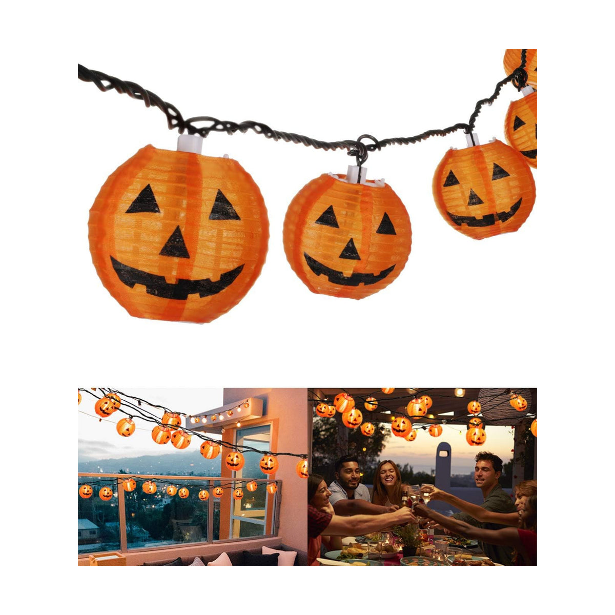 TIGOMOOV Halloween Pumpkin String Lights, Jack O Lantern Lights Plug in, 10 Orange Pumpkin Lanterns 9.83FT Connectable, Indoor Outdoor Fall Halloween Decorations for Porch Mantel Yard