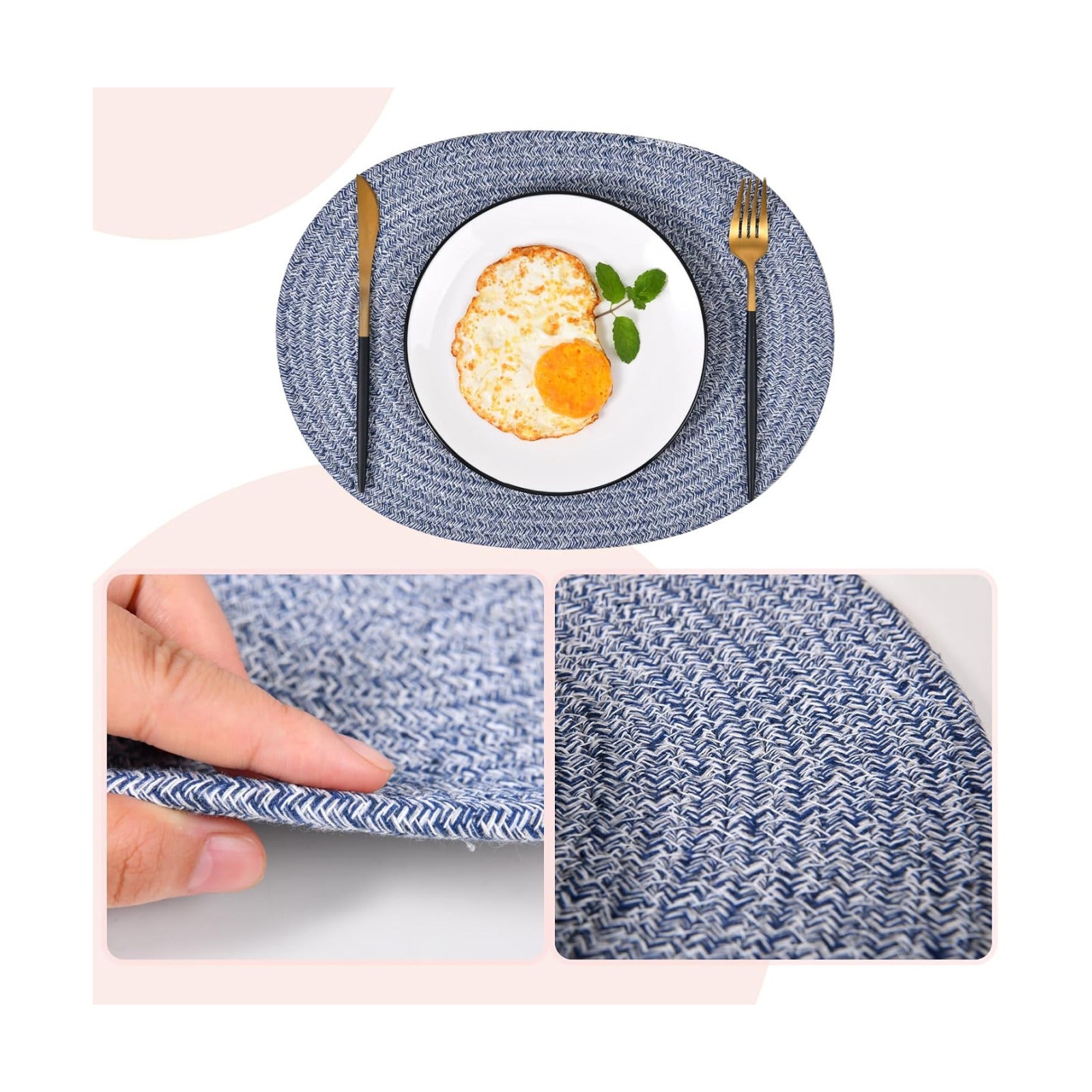 6 Pack Oval Woven Placemats, 12x16 inches Mix Rainbow Oval Plate Charger Cotton Heat Resistant Non-Slip Weave Place