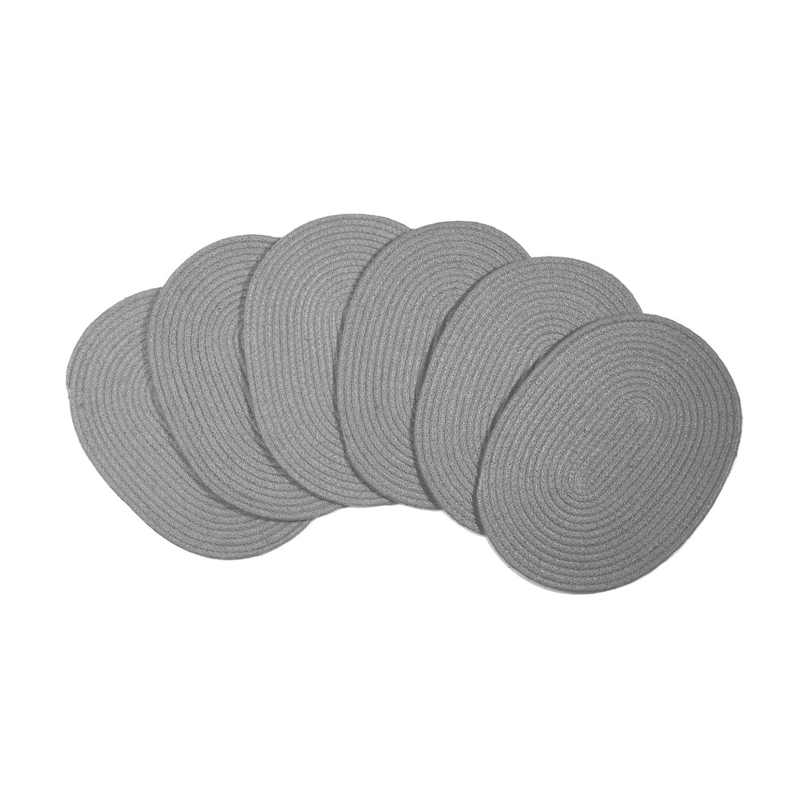 6 Pack Woven Placemats, 12x16 inches Gray Oval Plate Charger Cotton Heat Resistant Non-Slip Weave Place mats Farmhouse