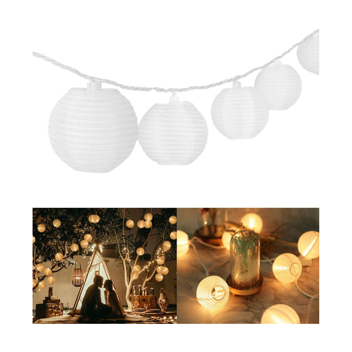 TIGOMOOV Mini Lantern Lights String Outdoor, 3 Inch Globe Lantern String Lights for Bedroom -20CT Connectable White Lights for Wedding Decorations, Patio,Porch,Window Decor