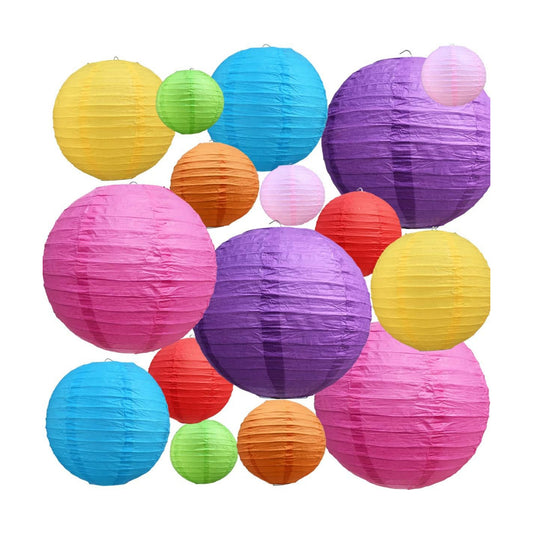 BEISHIDA Multi-Color Paper Lanterns 16Pcs 4/6/8/10 Inch Round Chinese Lamp