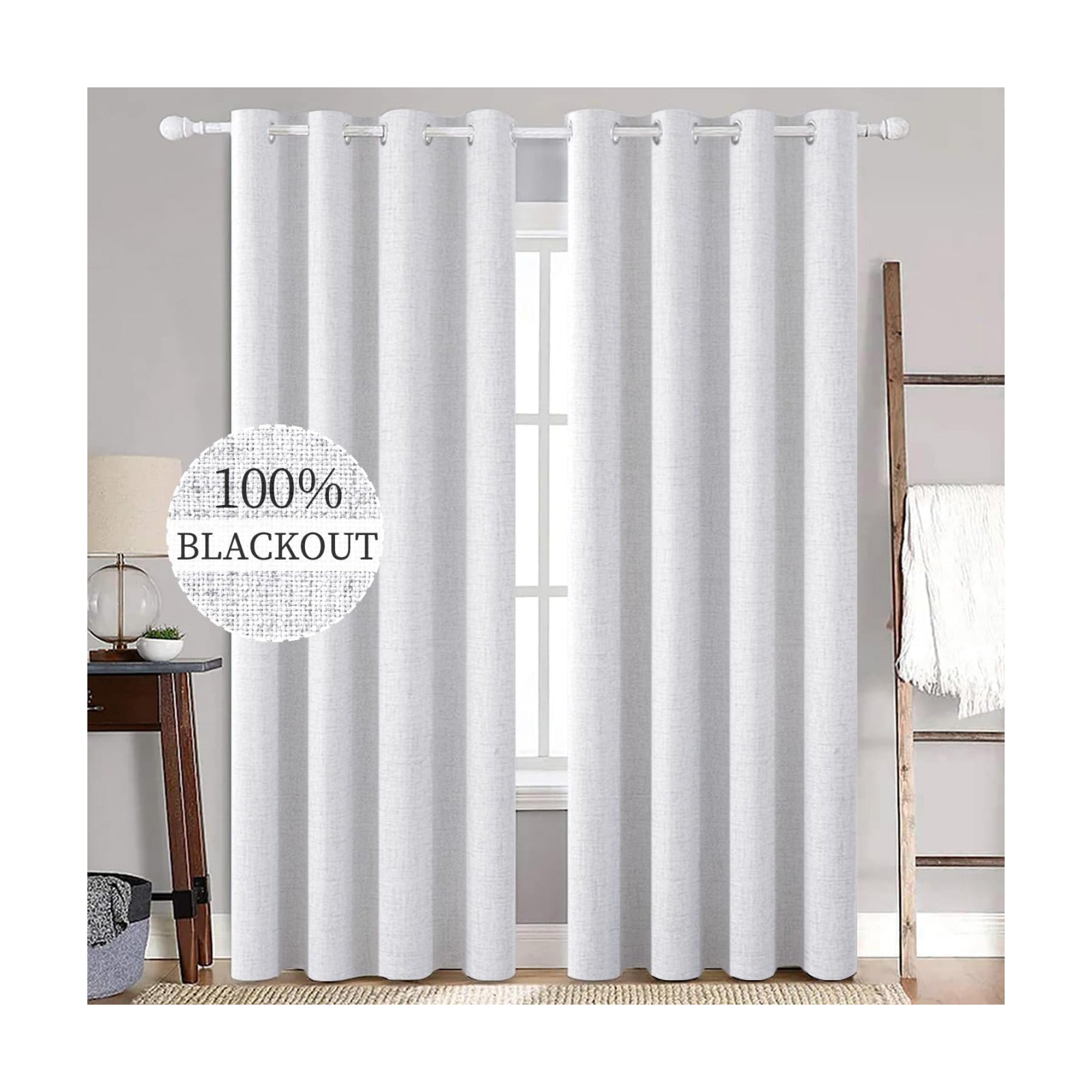 MIULEE 100% Blackout Linen Curtains for Bedroom 52x96 Inches Grayish White