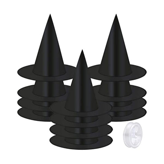 Elcoho 12 Pieces Halloween Costume Witch Hat with 100 Yards Hanging Rope for Halloween Yard Decoration