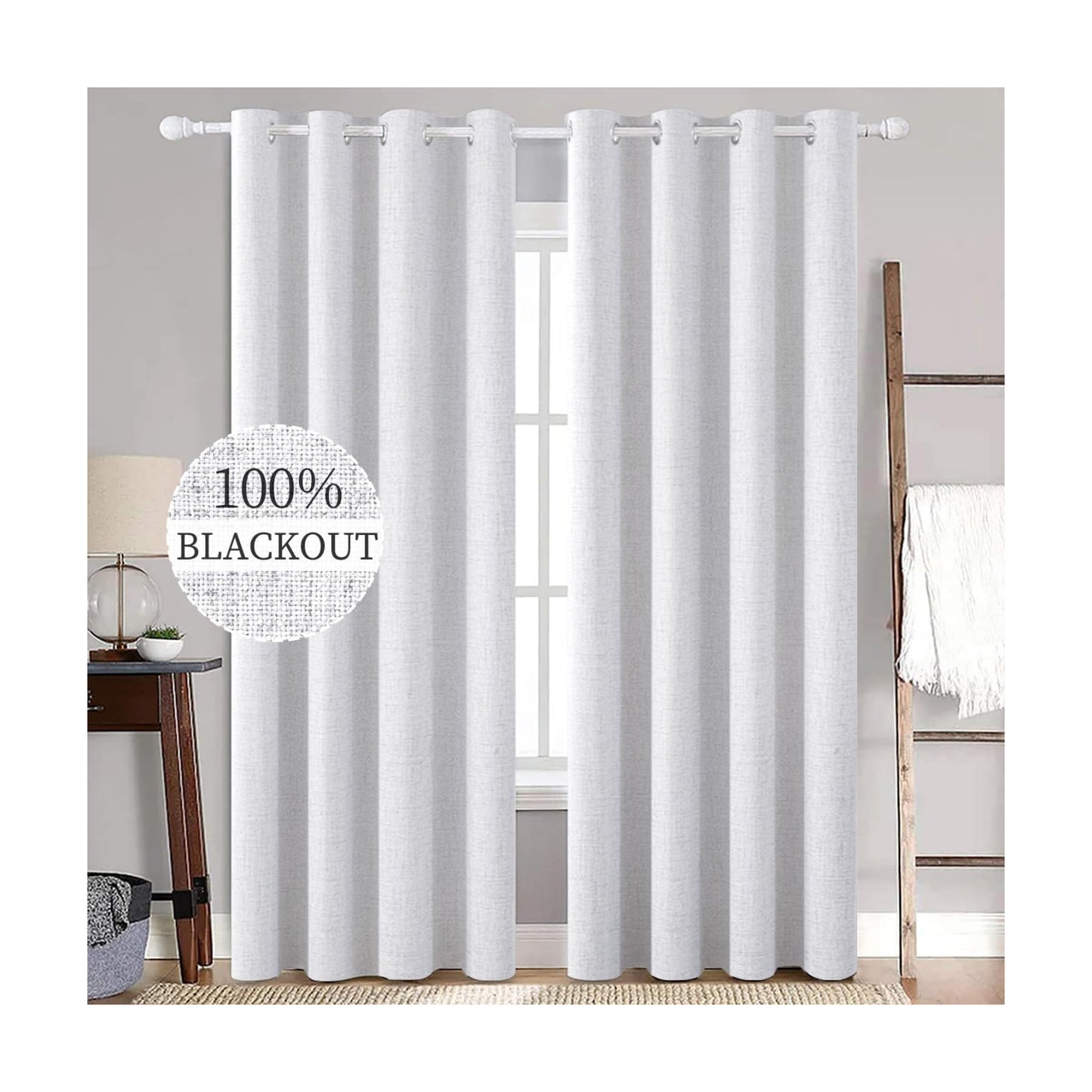 MIULEE 100% Blackout Linen Curtains for Bedroom 52x90 Inches Grayish White