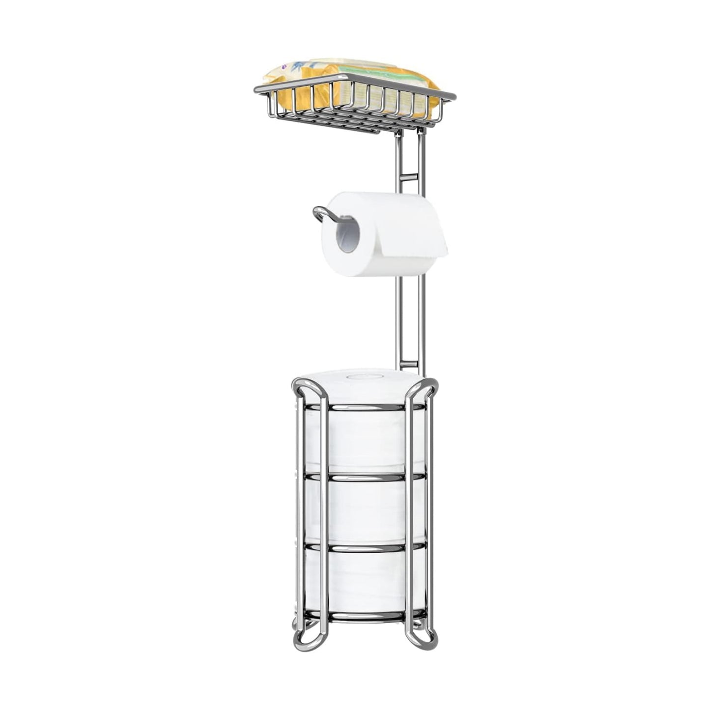 TreeLen Toilet Paper Holder Stand Toilet Tissue Roll Holder with Shelf for Bathroom Storage Holds Phone/ Wipe/ Mega