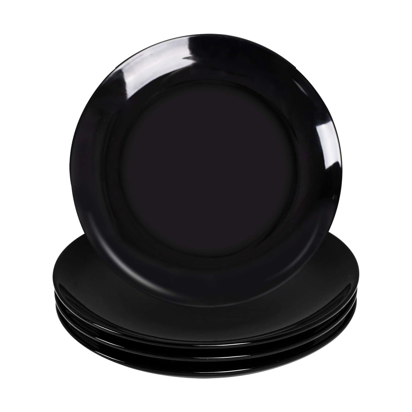 DELLING 10 Inch Black Dinner Plates Set of 4, Porcelain Round Plates - Microwave & Dishwasher Safe, Chip Resistant