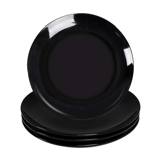 DELLING 10 Inch Black Dinner Plates Set of 4, Porcelain Round Plates - Microwave & Dishwasher Safe, Chip Resistant