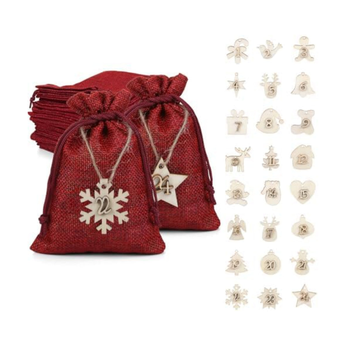 Naler Christmas Advent Calendar 2026, 24 Pcs Drawstring Gift Bags, Red