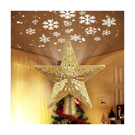 Brightown Christmas Star Tree Topper with Snowflake Projector Lights