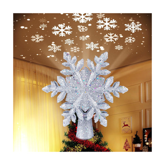 Christmas Snow Tree Topper with Built-in Led Snowflake Projector Lights