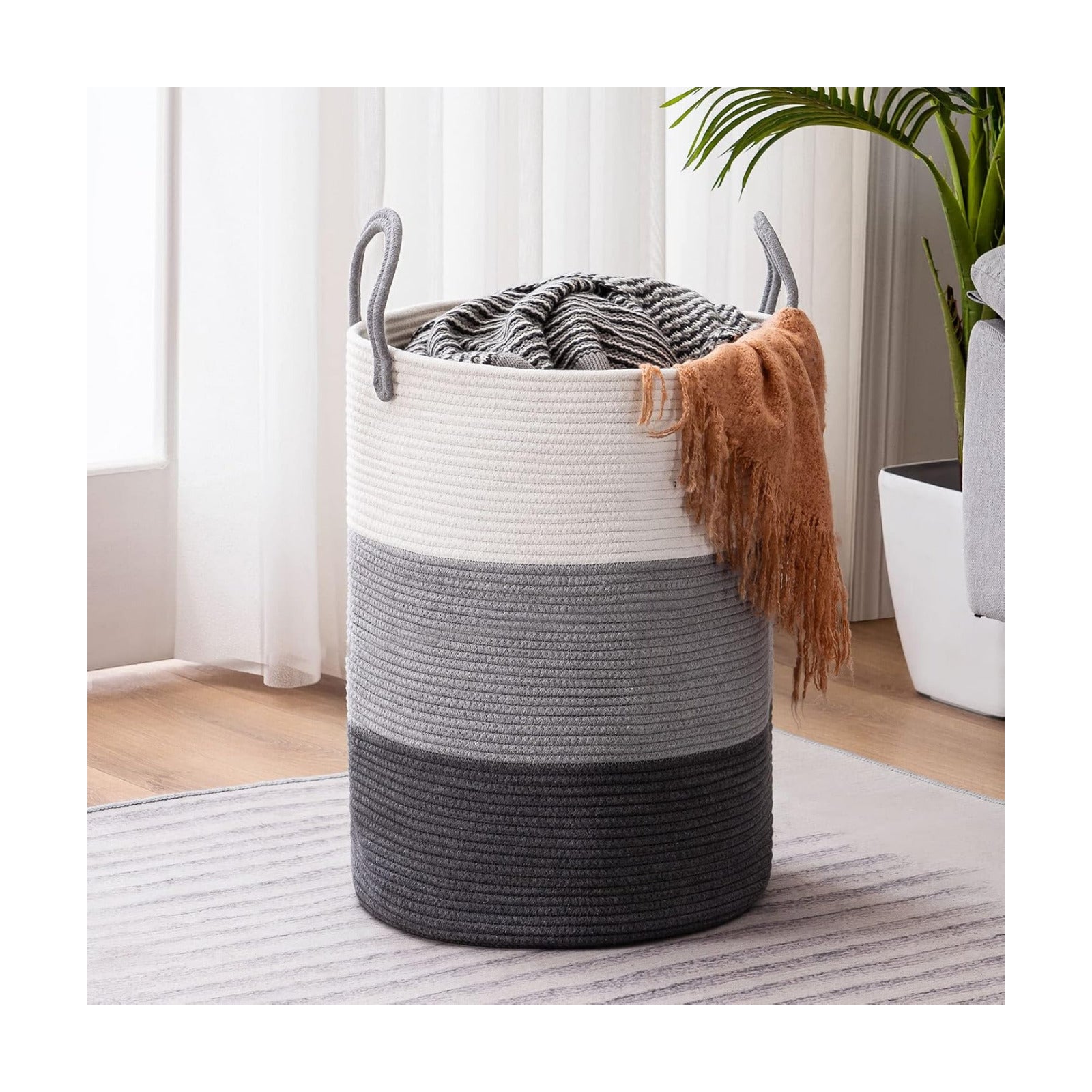 YOUDENOVA Cotton Rope Laundry Hamper Basket, 58L Blanket Basket for Nursery