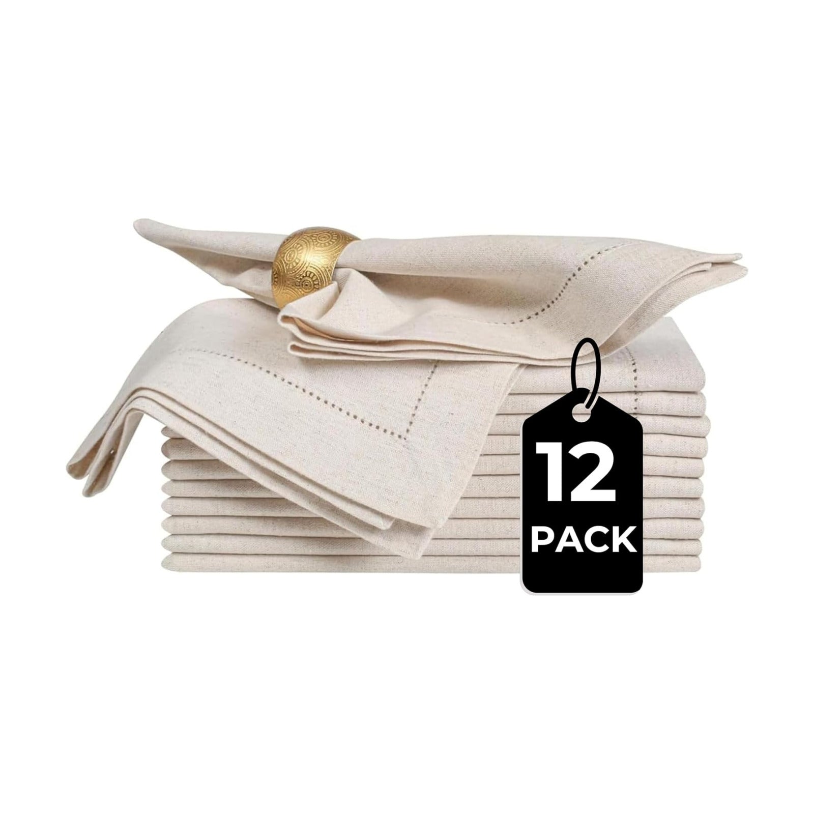 Bedding craft Linen Cloth Dinner Napkins, 20x20, Set of 12 | Natural Hemstitched Fabric – Machine Washable Elegant