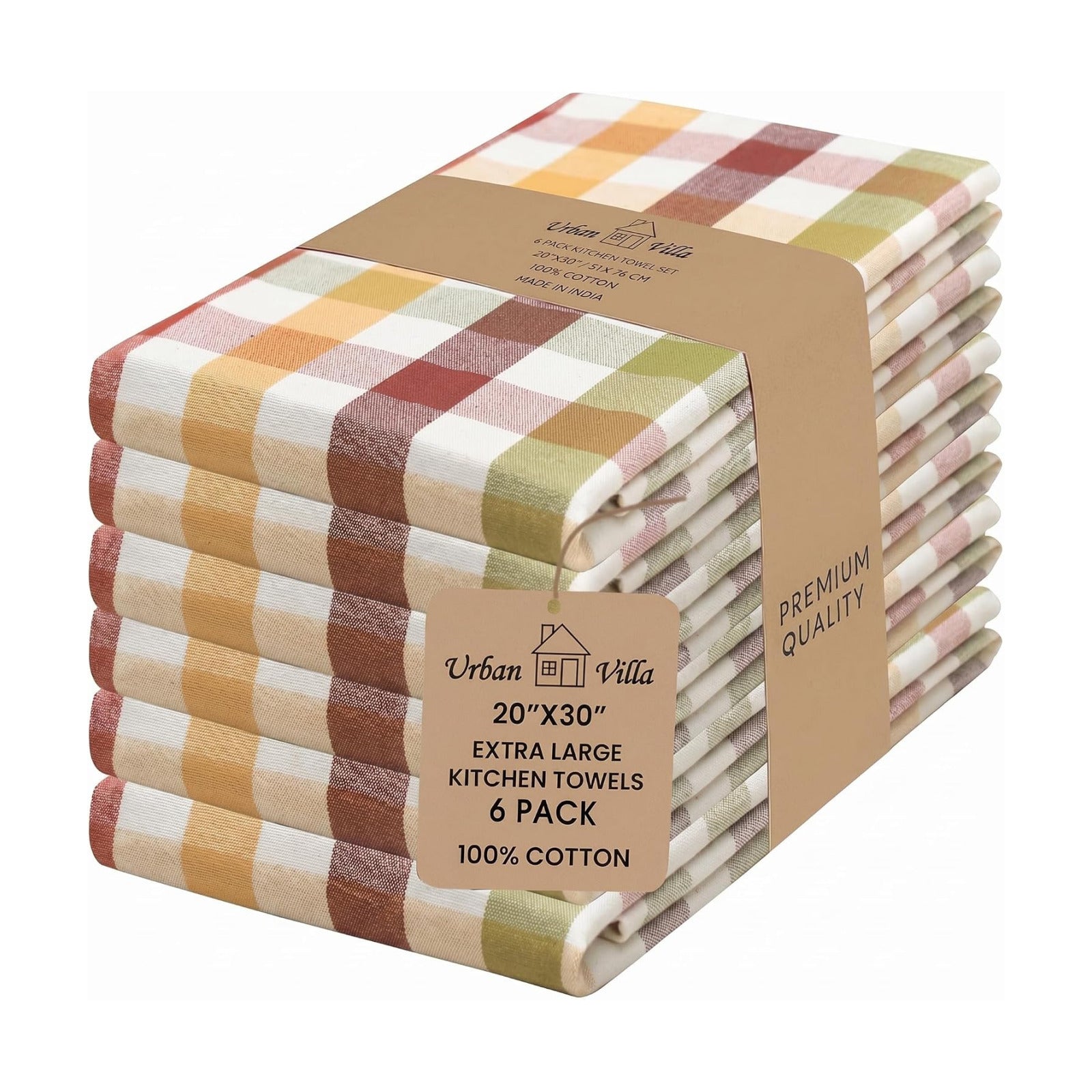 Urban Villa Kitchen Towels Cotton Dish Towels 20”x30” (Set of 6) Harvest