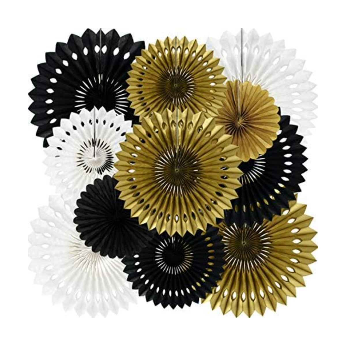 BEISHIDA Honeycomb Round Paper Fan Black Gold White Hanging Party Supplies