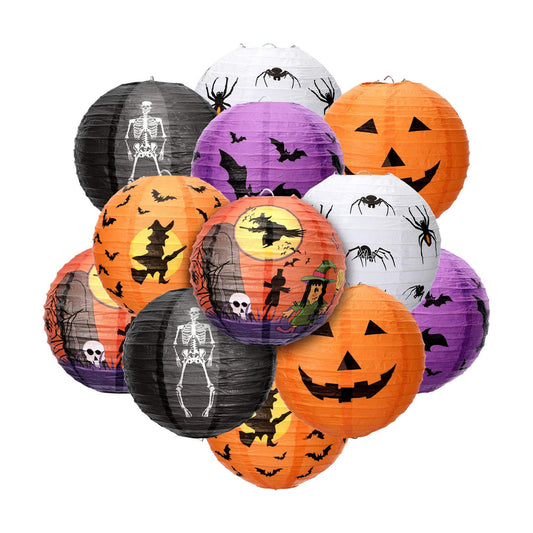 Mudder 12 Pcs Halloween Pumpkin Paper Lanterns 8 Inch Hanging Decor