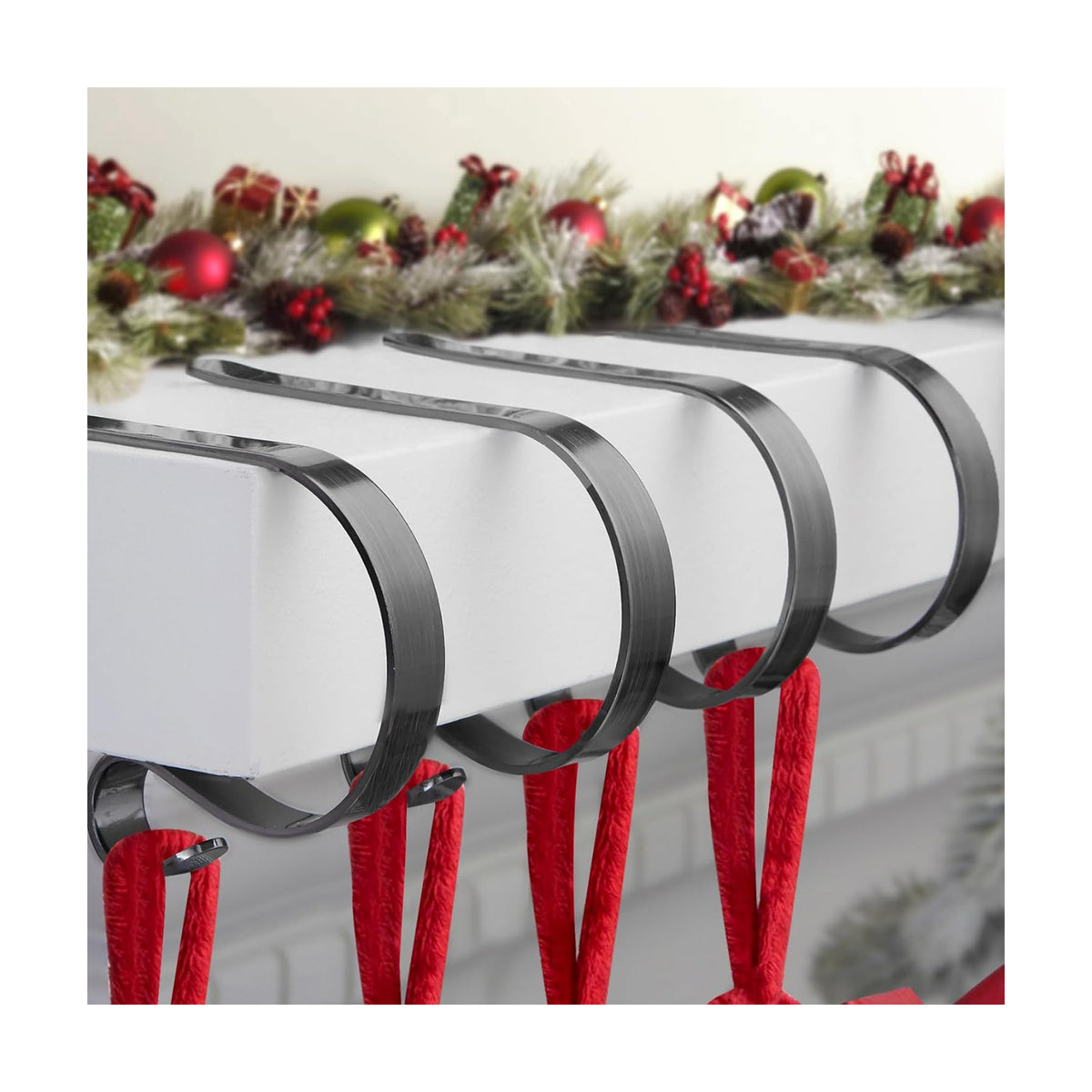 Christmas Stocking Holders for Mantle Set 4, Scratch-Free Christmas Stocking Holders for Fireplace Mantle,Multi-uses Stocking Hooks for Mantle,Mantel Stocking Holders Clip for Xmas Party Decorations