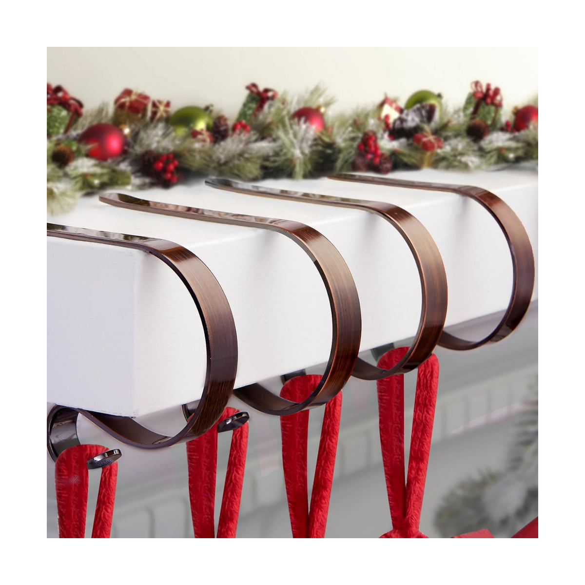MSHALADE Christmas Stocking Holders for Mantle Set 4,Lightweight Stocking Holder No-Slip Stocking Hangers for Mantel Fireplace,Adjustable Mantel Stocking Hooks