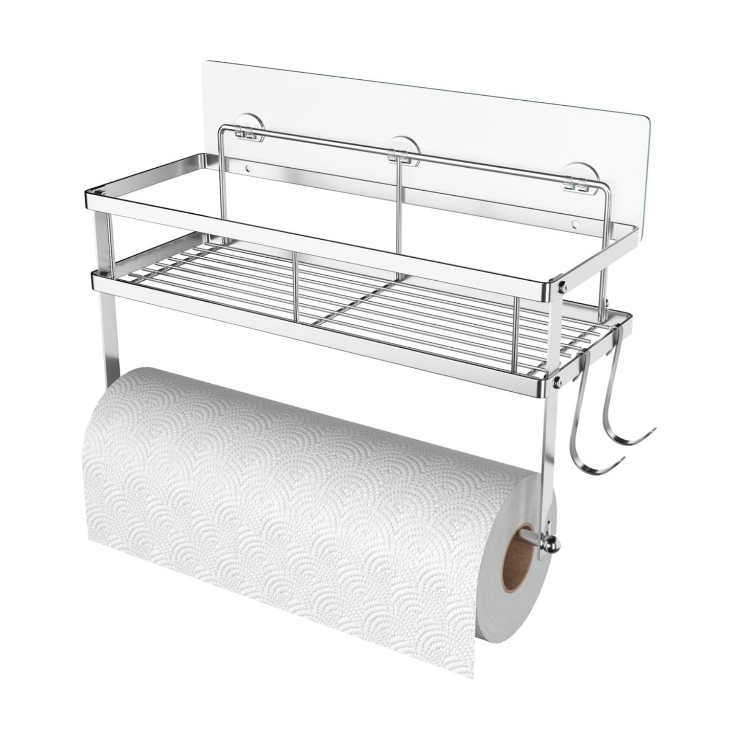 Paper Towel Holder Wall Mount with Shelf Self Adhesive, Brushed Nickel | SUS304 heavy-duty, fits jumbo rolls. Holds 11