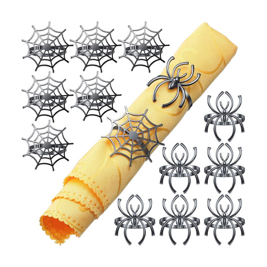 Patelai 12 Pcs Spider Napkin Rings Halloween Napkin Ring, Black, Matte