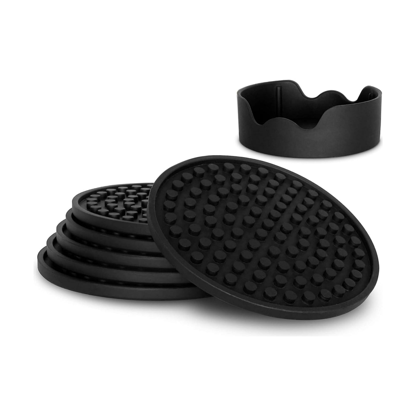Holder / Cup Coasters / Black / Round / Set of 8