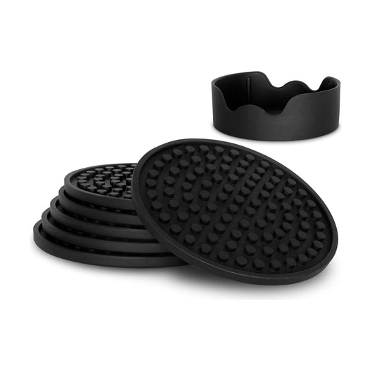 Holder / Cup Coasters / Black / Round / Set of 8