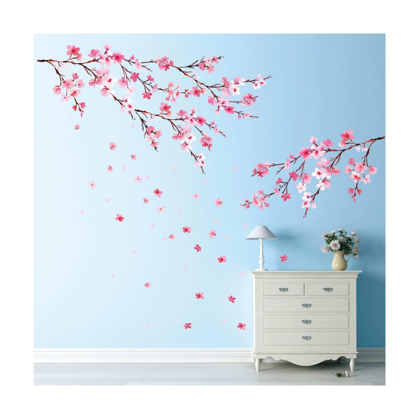 DS12-2003P1903 Watercolor Cherry Blossoms Kids Wall Stickers Wall Decals Peel and Stick Removable
